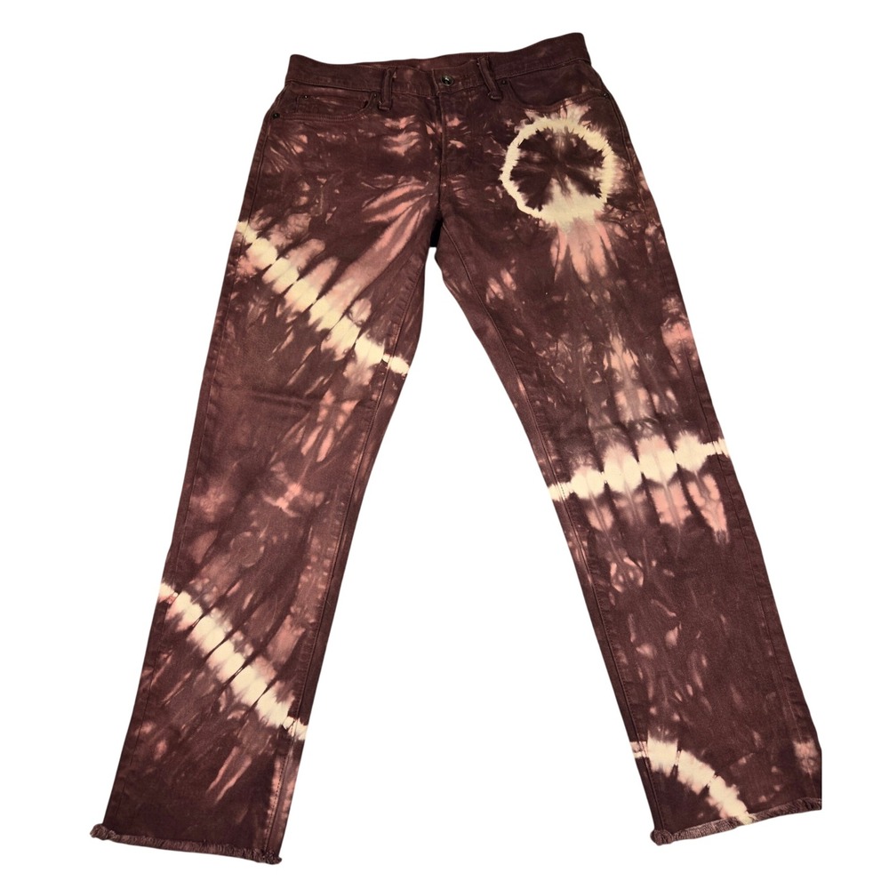 Todd Snyder Womens Burgundy Tie Dye Straight Leg Raw Hem Jeans Size 29